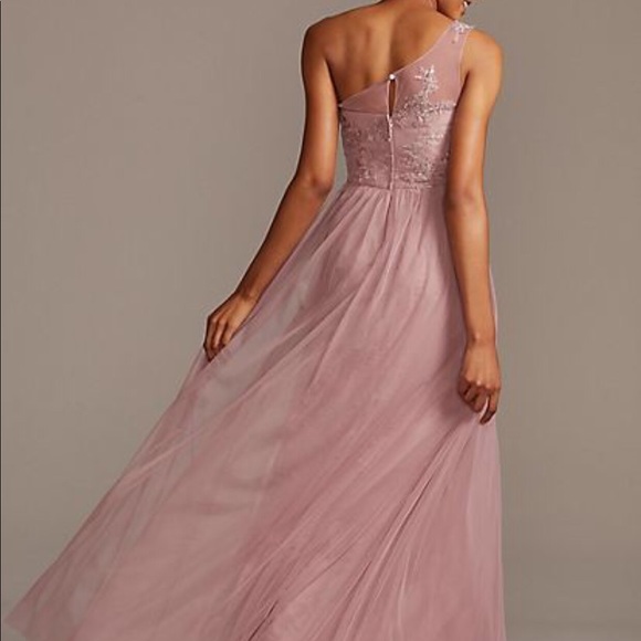 David’s Bridal one shoulder embroidered soft net bridesmaid dress - Picture 3 of 11